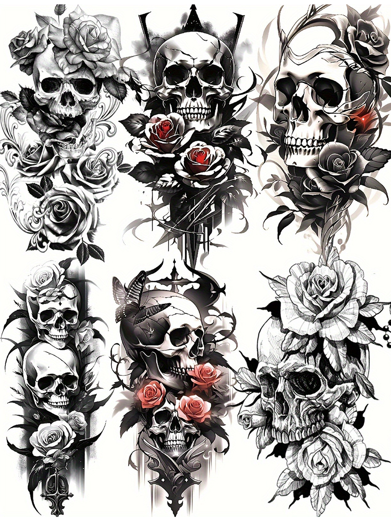 3D Skull and Rose Waterproof Temporary Tattoo Stickers